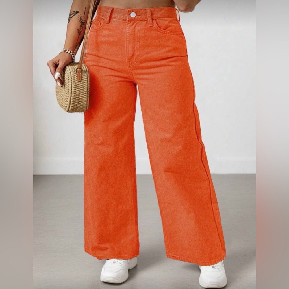 SHEIN Orange Wide Leg High Waist Pants